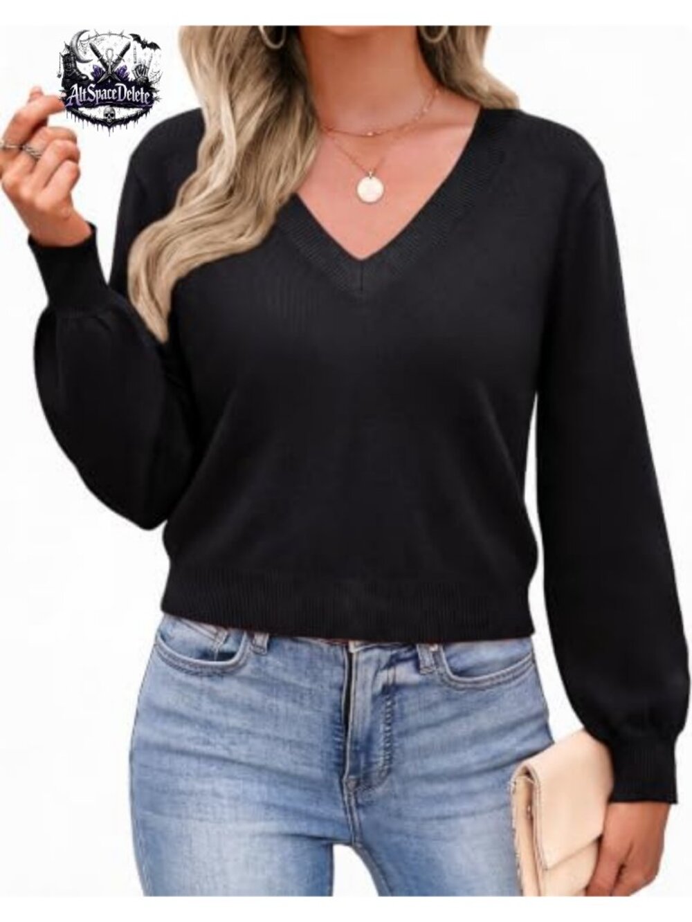 Zeagoo Women V-Neck Cropped Sweater Long Sleeve Knit Pullover Top